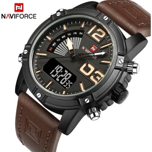 NAVIFORCE Mens Fashion Sport Watches Men Quartz Analog Date Clock Man Leather Military Waterproof Watch Relogio Masculino 2019