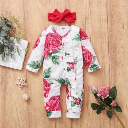 Baby Clothes Toddler Kids Baby Girl Clothes Autumn Printed Long Sleeve Romper Romper+headband Suit Ropa Bebe детская одежда