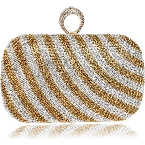 Strip Design Women Evening Bags Finger Rings Diamonds Purse Day Clutches Bags One Side Lady Handbags For Wedding YM1080