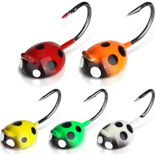 DNDYUJU 4PCS 17mm/1.4g Beetle/Ladybug Mini Lead Hook Ice Fishing Lure Metal Bait Ice Jig 5 Color Choice Winter Fishing Hook