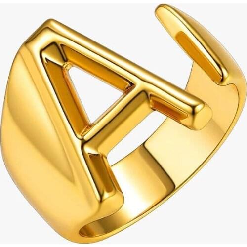 FIMAODZ New Alphabet A- Z Letter Opening Ring Adjustable Initial English Letter Statement Rings Birthday Gift Men Lady Jewelry