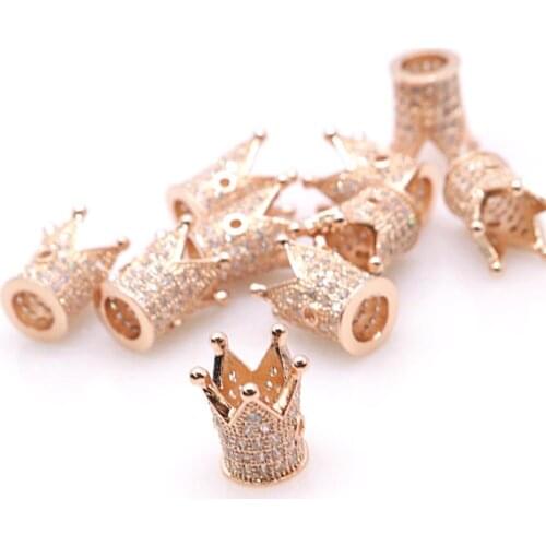 5PCS Micro-inlaid White Zircon Copper Fittings Rose Gold Crown Real Gold Plating Color Preservation Inlaid Bracelet Accessories