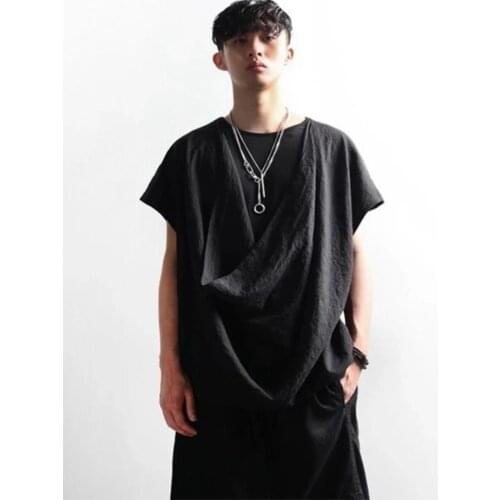 Mens summer new European and American classic dark fashion large size pure color velvet collar slim short sleeve T-shirt
