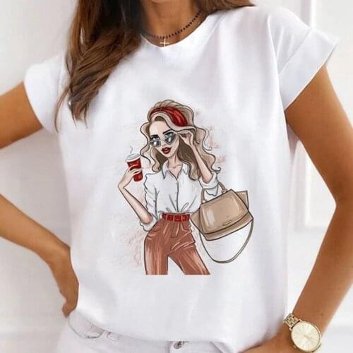 Trendy Nail Polish High Heels Print T-Shirts Women Summer Graphic Tees Funny Shirts Ladies Tshirts Loose Crew Neck Harajuku Tops