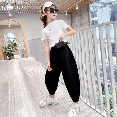 Summer 2pcs Sets Kids Clothes girl for children T-Shirt top Pants +Belt bag Fashion Clothing Girls Outfits 10 12 years Teenagers
