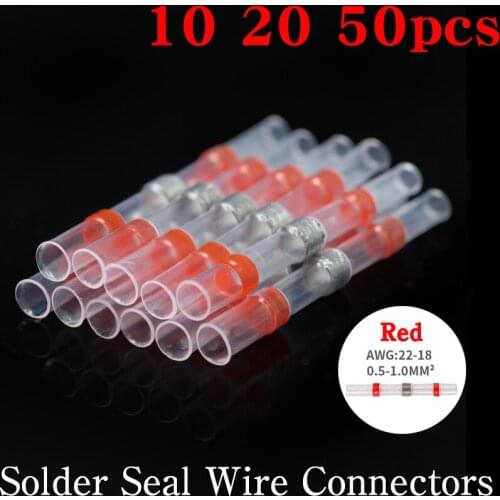 10/20/50pcs Red Solder Seal Wire Connectors 3:1 Heat Shrink Waterproof Insulated Electrical Wire Terminals Connector Butt Splice