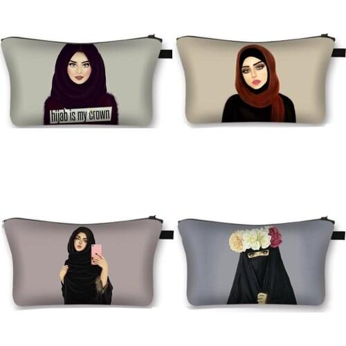 Crown Hijab Face Eyes for Muslim Islamic Gril Women Makeup Bag Ladies Fashion Cosmetic Case Canvas Make Up Organizer Bags Gift
