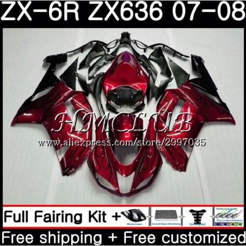 Body For KAWASAKI wine red blk NINJA ZX 6R 6 R 600CC ZX636 2007 2008 54HC.15 ZX600 ZX-636 ZX6R 07 08 ZX 636 ZX-6R 07 08 Fairing