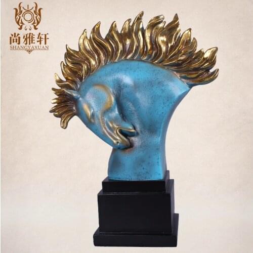 CREATIVE BLUE RESIN HORSE HEAD STATUE HOME DECOR CRAFTS ROOM DECORATION VINTAGE HORSE HEAD OFFICE ORNAMENT RESIN ANIMAL FIGURINE