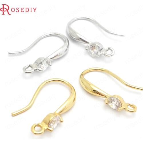 37847)10PCS Height 19MM 24K Gold Color Brass and Zircon Earrings Hooks Jewelry Making Supplies Diy Findings Accessories