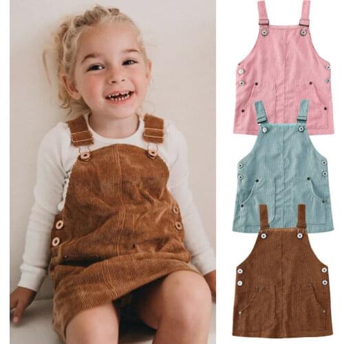 Baby Summer Clothing 0-5T Toddler Kids Baby Girl Mini Retro Dress Strap Corduroy Dress Suspenders Solid Overalls