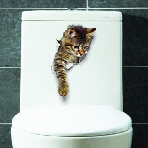 Lovely 3D kitten combination toilet closet bedroom living room decoration waterproof combination wall stickers