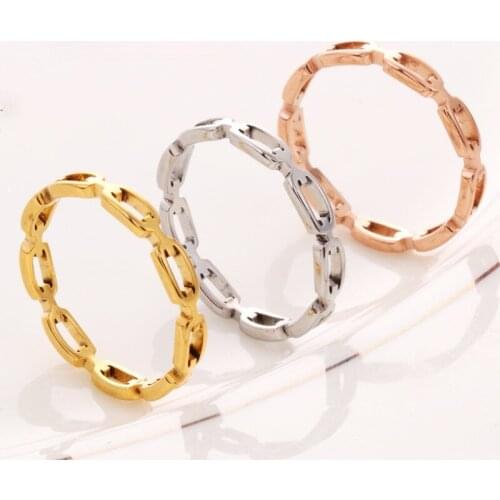 Fashion Titanium Steel Rings Hollow Geometry Cut Chain Rings for Men Womens Rings Jewelry Wedding Rings Engagement Accessories