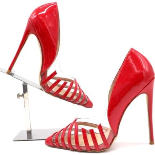 Moraima Snc Newest Red Patent leather High Heel Shoes Sexy Pointed Toe PVC Patchwork Thin heels Pumps