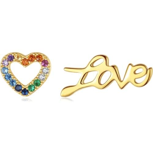 New 925 Silver Earrings Hollow Heart Letter Earrings 18K Gold Color Zircon Earrings For Women Charm Jewelry Gifts