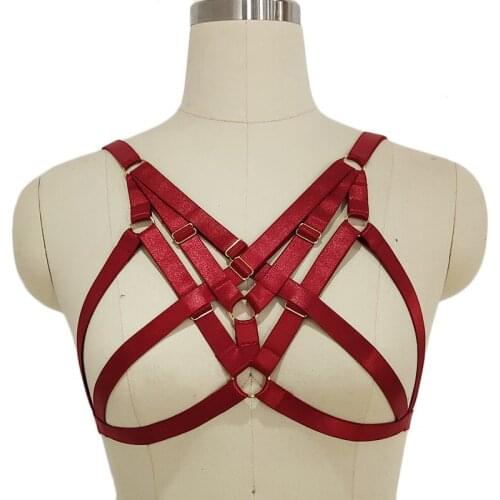 Wholesale-Sexy Lingerie Bra Body Harness Red Elastic Adjust Bondage Cage Belt Goth Top Body Cage Bra Edgy Suspender Harness