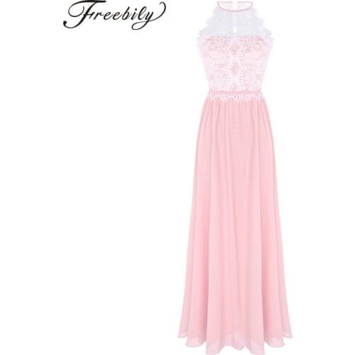 New Elegant Women Lace Chiffon Formal Wedding Bridesmaid Long Party Ball Prom Gown Dress Fancy Womens Sleeveless Long Dresses