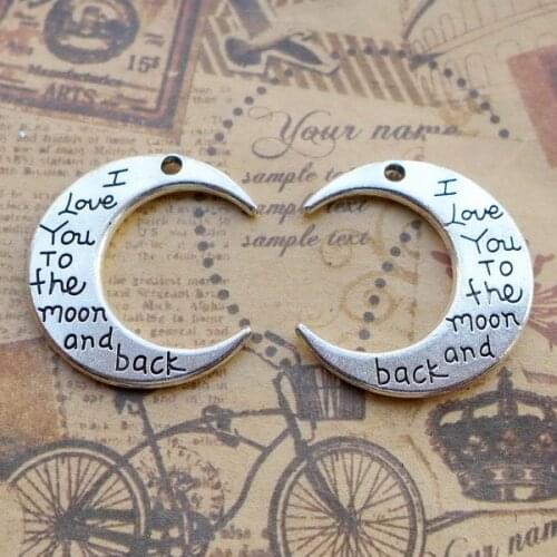 12pcs I love you to the moon and back Charm Silver Color Pendant Fit Diy Handmade Findings Jewellery Making Supplies Accessories