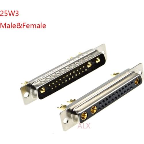 1PCS 25W3 30A Gold plated MALE FEMALE high current CONNECTOR D-SUB adapter solder type 25+3 plug jack high power 25 Position