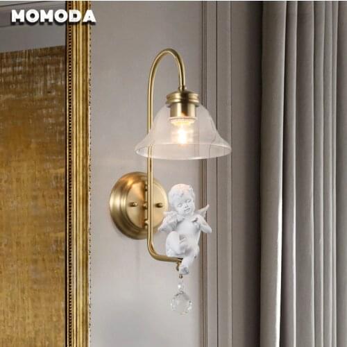 MOMODA Childrens Room Bedside Wall Lamps Modern Wall Sconce Lights for Living Room Corridor LED Resin Crystal Brass Lightings