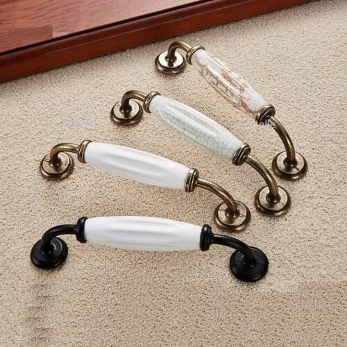 Zinc Alloy Ceramic Arc Black Ivory White Drawer Cupboard Hardware Nordic Style Cabinet Kitchen Pulls Wardrobe Closet Handles