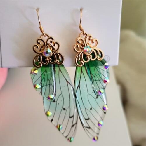 Heart of a Dragonfly Handmade Drop Earring for Women Girl Foil Rhinestone Inlaid Bridal Jewelry Fairy Insect Wing Earring LO40GI