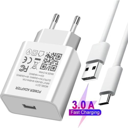 5V 3A USB Charger Wall Travel Fast Charger For Huawei P40 P30 Y9A Y7A Honor 10X 9X lite 30 20 Pro Type C Phone Charger Cable