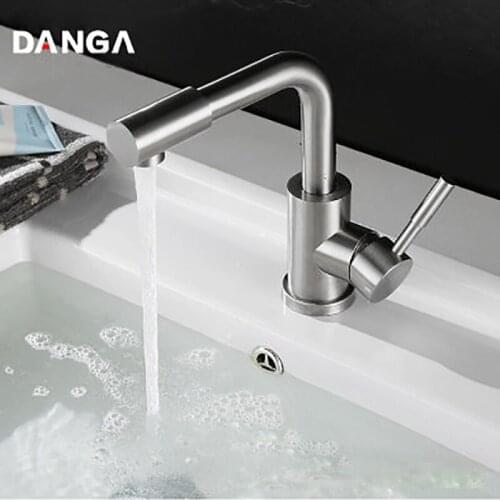 Bathroom Faucet Brushed Basin Faucet Hot and Cold Mixer 360 Double Rotatable Sink Tap 304 Stainless Steel Vanity Water Tap