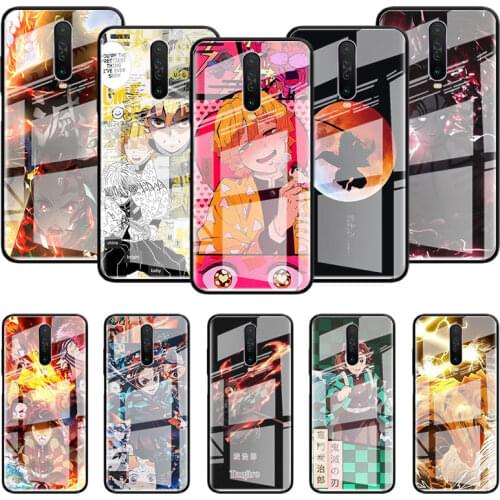 Glass Case For Xiaomi Redmi Note 9S 8T 9 8 Pro 7 8A Mi Poco X3 NFC 10 9T 10T Lite CC9 Fundas Phone Cover Capa Demon Slayer Anime