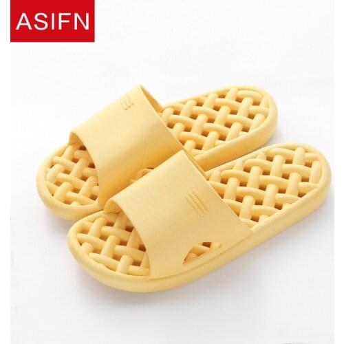 ASIFN Bathroom Couple Slippers Summer Women Home Bath Non-slip Leaky Quick-drying Hollow Soft Bottom Male Indoor House Shoes
