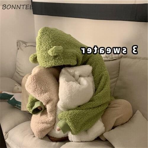 With Hat Hoodies Women Kawaii Ulzzang Zip-up Plus Velvet Winter Chic Fashion Preppy Girls Sweatshirt Popular Ladies Clothing Ins