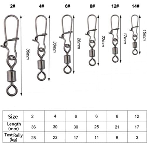200pcs Stainless Rolling Swivel With Nice Snap MS+ZQ Hooks Lure Fishing Connector Pin Bearing Rolling Swivels Snaps Tackle