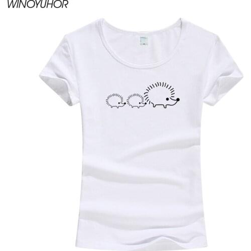 Hedgehog Family Cartoon Printed T Shirt Women Summer Novelty Short Sleeve Tops Fashion Round Neck T-Shirts Camiseta Femenina