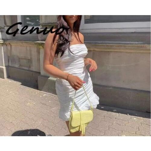Genuo New Double Layers White Summer Dress 2019 Women Strapless Ruched Bodycon Dress Elegant Club Sexy Party Dress Tight Dresses