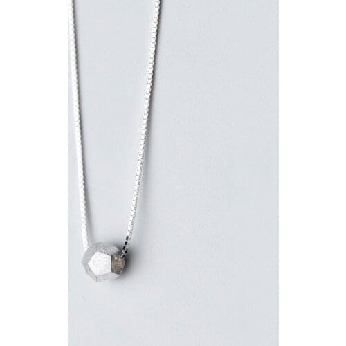 MloveAcc Solid 100% 925 Sterling Silver Brushed Finish Geometry Polyhedron Pendant Necklace Women Fashion Silver Necklace