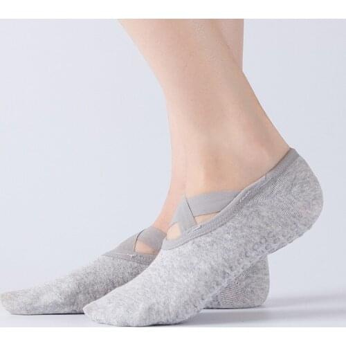 1 Pair Women Cotton Yoga Socks Ballet Cross Straps Backless Pilates Socks Professional Non-Slip Sports Boat Socks 34-39 Yards