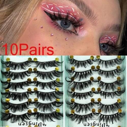 10 Pairs False Eyelashes Wispy Fluffy Natural Long Lashes Handmade Extension Eyelash Supplies Eyes Makeup Cosmetic