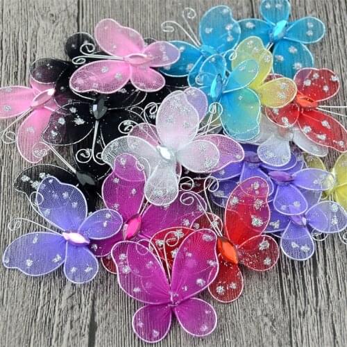 200Pcs 3cm Net Yarn 3D Butterfly Girl Rooms Kitchen Fridge Wall Stickers Wedding Home Decoration Christmas DIY Craft Party