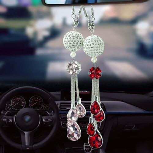 50pcs,Car Rear View Mirror Pendant Metal Crystal Ball Diamond Decorative Suspension Hanging Ornaments Car Rhinestone Interior