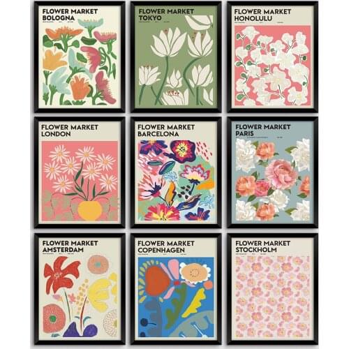 Abstract Flower Market Vintage Minimalist Wall Art Canvas Painting Nordic Posters And Prints Wall Pictures For Living Room Decor