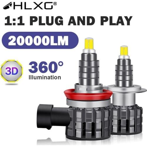HLXG H11 H8 H9 9005 9006 led H4 360 h7 20000LM HB3 HB4 lamp auto bulbs 12V car Light 360 no dark spot 6000K h7 led headlight