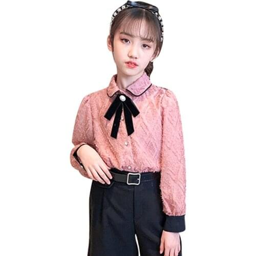 Blouse For Girls Feather Pattern Girls' Shirts Casual Style Blouses Childrens For Girls Autumn Teenage Clothes For Girls 6 8 10