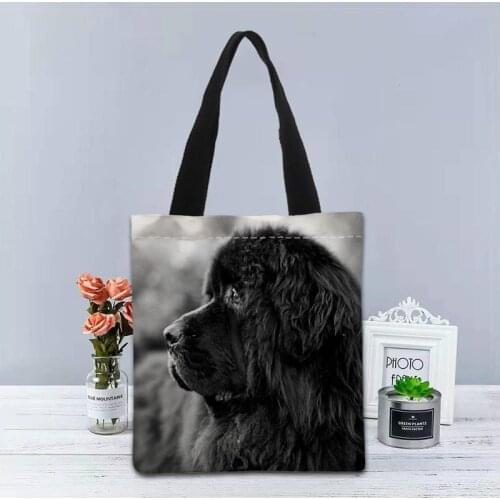 Newfoundland Handbag Foldable Shopping Bag Reusable Eco Large Unisex Canvas Fabric Shoulder Bags Tote Grocery Cloth Pouch 1208