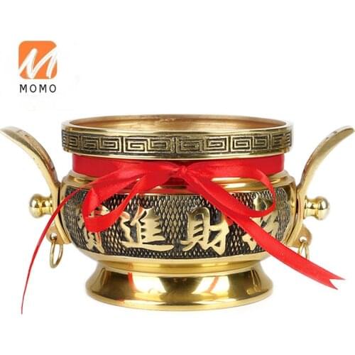 Buddhist Supplies Pure Copper Incense Burner Worship Incense Plug-in Household Double-Ear Lucky Jade Stove