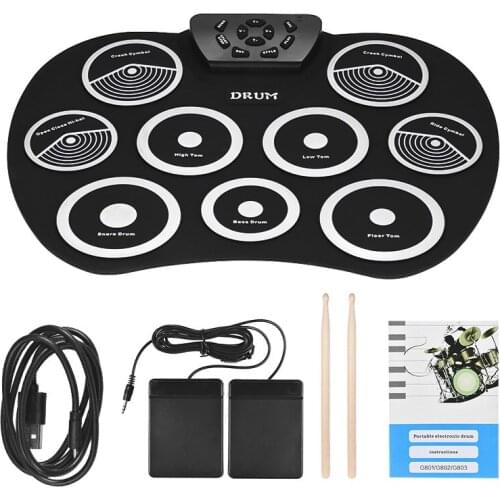 HOT Portable Electronic Drum Set Roll Up Drum Kit 9 Silicon Pads USB Powered with Foot Pedals Drumsticks USB Cable for Students