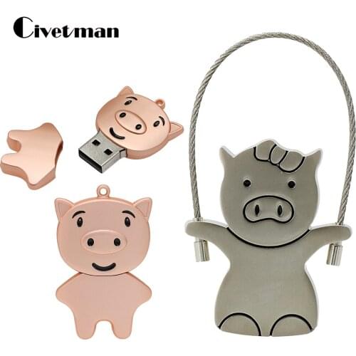 Pen Drive 256GB Metal Pendrive USB 2.0 Animal Pig 32GB 128GB 16GB 8GB Usb Flash Drive External Storage 64GB Usb Memory Disk Key