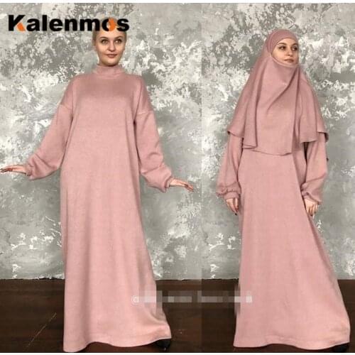 Formal Muslim Women Hijab Dress Abaya Prayer Garment Sets khimar Islamic Clothing Dubai Turkey Namaz Jurken Abayas Kalenmos