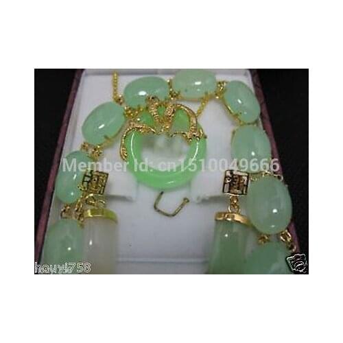 Hot sale Charming Set Jewelry Green jade Bracelet earring pendant