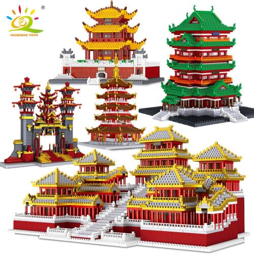 HUIQIBAO 3996pcs Taishan Nantian Gate Architecture Model Micro Building Block City Street View Mini Diamond Bricks Children Toys