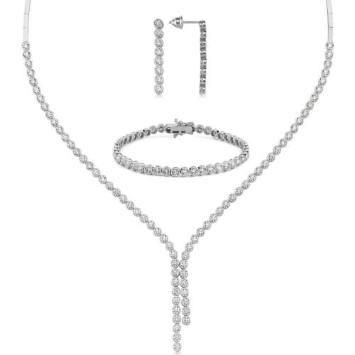 Valori Jewels 13.9 Carat, Zirconia White Round Gemstone, Rhodium Plated, Double Tail Tennis Trio Set
